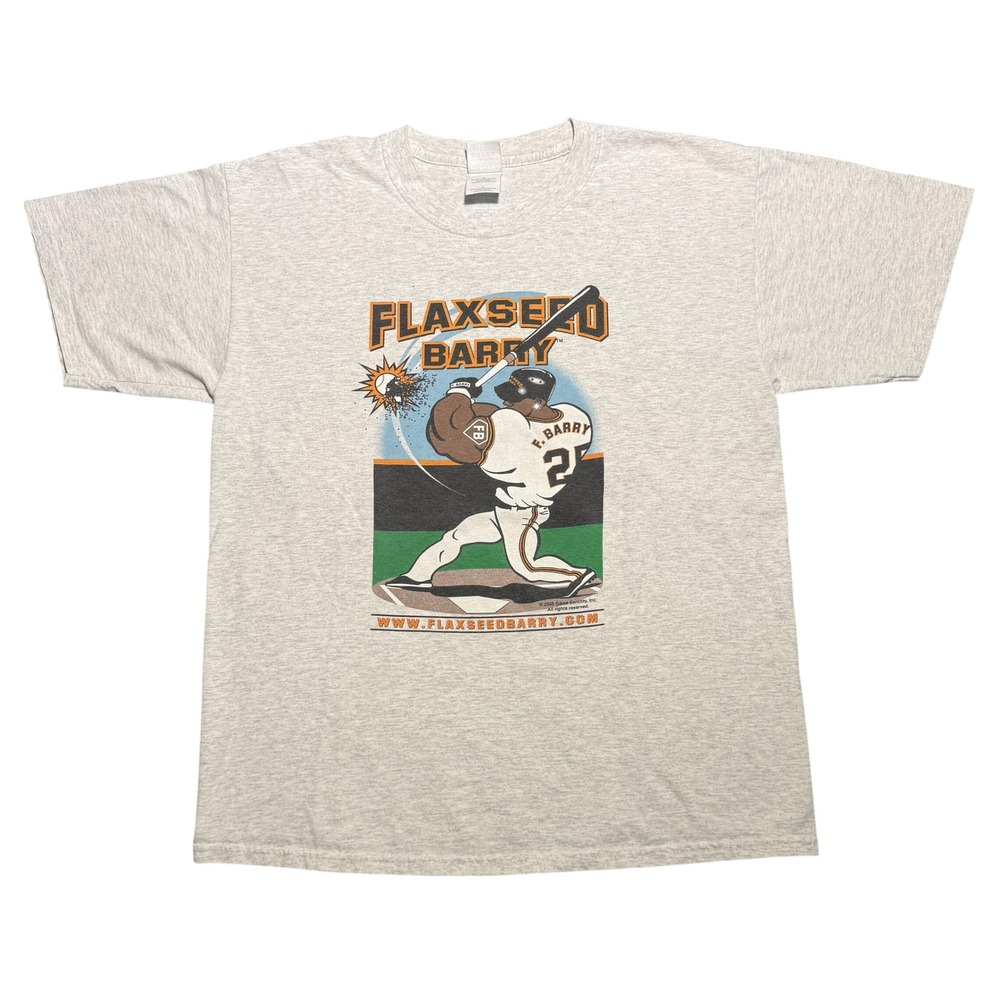 Vintage Flaxseed Barry Baseball Parody Graphic T-Shirt Gray Mens Large